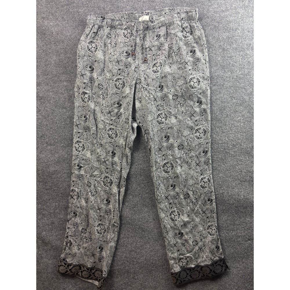 Sudara Punjammies Women Large Tall Black White Mandala Print Rayon Lounge Pants